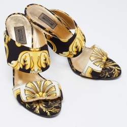 Versace Black Baroque Print Canvas Tribute Sandals Size 38