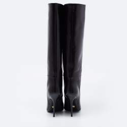 Pre Owned Versace Black Leather Knee Length Boots Size 38