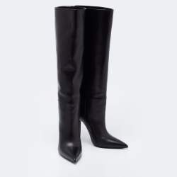 Pre Owned Versace Black Leather Knee Length Boots Size 38