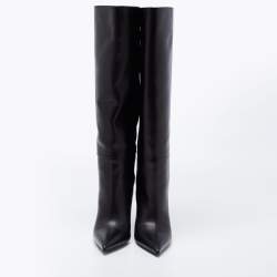 Pre Owned Versace Black Leather Knee Length Boots Size 38