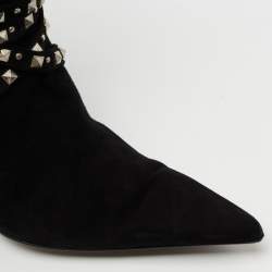Pre Owned Versace Black Suede Studded Mid Calf Boots Size 38