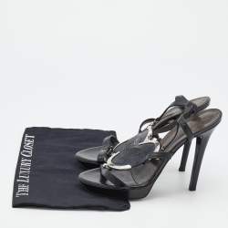 Pre Owned Versace Black Leather Medusa Strappy Platform Slingback Sandals Size 39