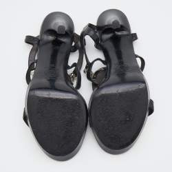 Pre Owned Versace Black Leather Medusa Strappy Platform Slingback Sandals Size 39