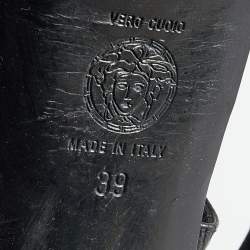 Pre Owned Versace Black Leather Medusa Strappy Platform Slingback Sandals Size 39