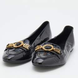 Pre Owned Versace Black Patent Leather Medusa Ballet Flats Size 39