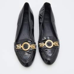 Pre Owned Versace Black Patent Leather Medusa Ballet Flats Size 39