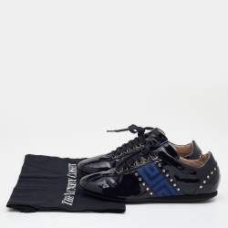 Pre Owned Versace Navy Blue Patent Leather Embellished Low Top Sneakers Size 37