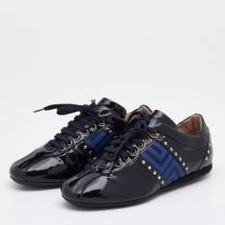 Pre Owned Versace Navy Blue Patent Leather Embellished Low Top Sneakers Size 37