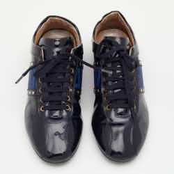 Pre Owned Versace Navy Blue Patent Leather Embellished Low Top Sneakers Size 37