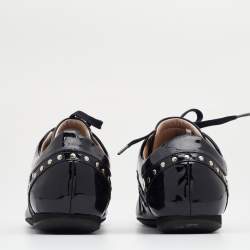 Pre Owned Versace Navy Blue Patent Leather Embellished Low Top Sneakers Size 37