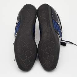 Pre Owned Versace Navy Blue Patent Leather Embellished Low Top Sneakers Size 37