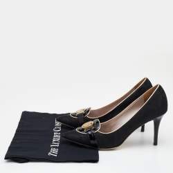 Pre Owned Versace Black Fabric And Patent Leather Medusa Pointed Toe Pumps Size 38.5