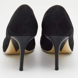 Pre Owned Versace Black Fabric And Patent Leather Medusa Pointed Toe Pumps Size 38.5