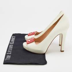 Versace White Patent Leather Embellished Peep Toe Pumps Size 37