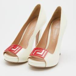Versace White Patent Leather Embellished Peep Toe Pumps Size 37