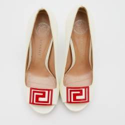 Versace White Patent Leather Embellished Peep Toe Pumps Size 37