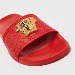 Versace Red Rubber La Medusa Flat Slides Size 39