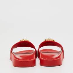 Versace Red Rubber La Medusa Flat Slides Size 39