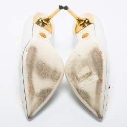 Pre Owned Versace White Leather Palazzo Pointed Toe Pumps Size 40