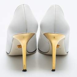 Pre Owned Versace White Leather Palazzo Pointed Toe Pumps Size 40