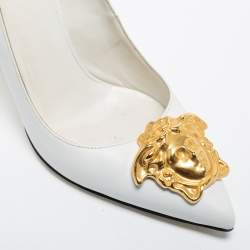 Pre Owned Versace White Leather Palazzo Pointed Toe Pumps Size 40