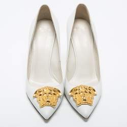Pre Owned Versace White Leather Palazzo Pointed Toe Pumps Size 40