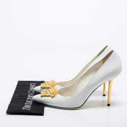 Pre Owned Versace White Leather Palazzo Pointed Toe Pumps Size 40