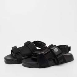 Pre Owned Versace Black Canvas and Leather Slingback  Sandals Size 39