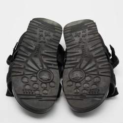 Pre Owned Versace Black Canvas and Leather Slingback  Sandals Size 39