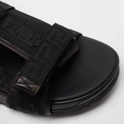 Pre Owned Versace Black Canvas and Leather Slingback  Sandals Size 39