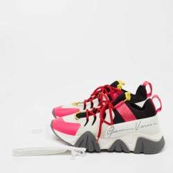 Pre Owned Versace Multicolor Nubuck Leather And Knit Fabric Squalo Low Top Sneakers Size 39.5