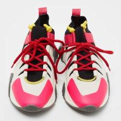 Pre Owned Versace Multicolor Nubuck Leather And Knit Fabric Squalo Low Top Sneakers Size 39.5