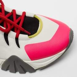 Pre Owned Versace Multicolor Nubuck Leather And Knit Fabric Squalo Low Top Sneakers Size 39.5