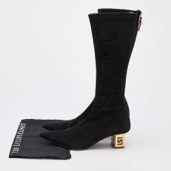Pre Owned Versace Black Suede Knee Length Boots Size 38