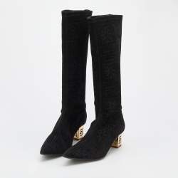 Pre Owned Versace Black Suede Knee Length Boots Size 38