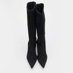 Pre Owned Versace Black Suede Knee Length Boots Size 38