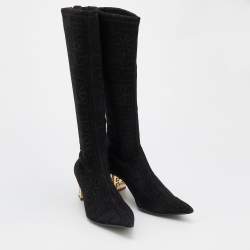 Pre Owned Versace Black Suede Knee Length Boots Size 38