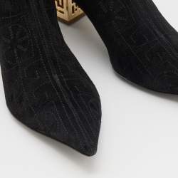 Pre Owned Versace Black Suede Knee Length Boots Size 38