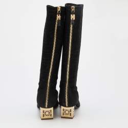 Pre Owned Versace Black Suede Knee Length Boots Size 38