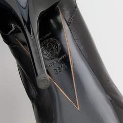 Pre Owned Versace Black Leather Thigh High Platform Boots Size 38.5