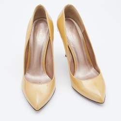 Versace Light Yellow Patent Leather Pointed Toe Pumps Size 38