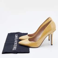 Versace Light Yellow Patent Leather Pointed Toe Pumps Size 38