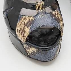 Versace Multicolor Patent and Snakeskin Leather Platform Wedge Sandals Size 38