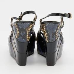 Versace Multicolor Patent and Snakeskin Leather Platform Wedge Sandals Size 38