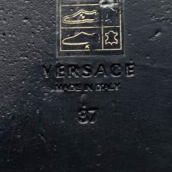 Versace Black Leather Medusa Slip on Espadrille Flats Size 37