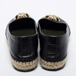 Versace Black Leather Medusa Slip on Espadrille Flats Size 37