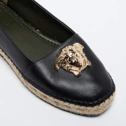 Versace Black Leather Medusa Slip on Espadrille Flats Size 37