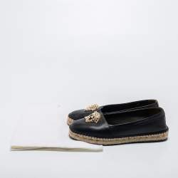 Versace Black Leather Medusa Slip on Espadrille Flats Size 37