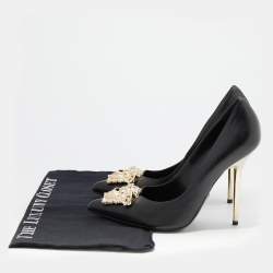 Pre Owned Versace Black Leather Palazzo Medusa Pointed Toe Pumps Size 38