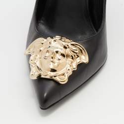 Pre Owned Versace Black Leather Palazzo Medusa Pointed Toe Pumps Size 38